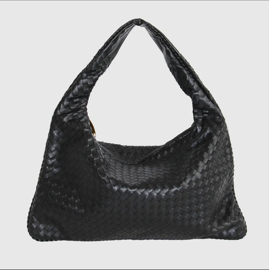 Donna Woven Handbag in Jet Black